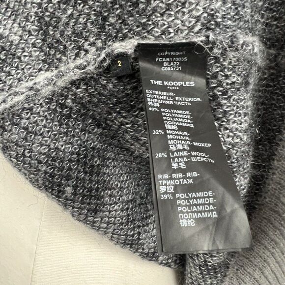 The Kooples Cardigan M Womens Gray Black Animal Print Mohair Wool Pockets Hooded - Picture 7 of 11